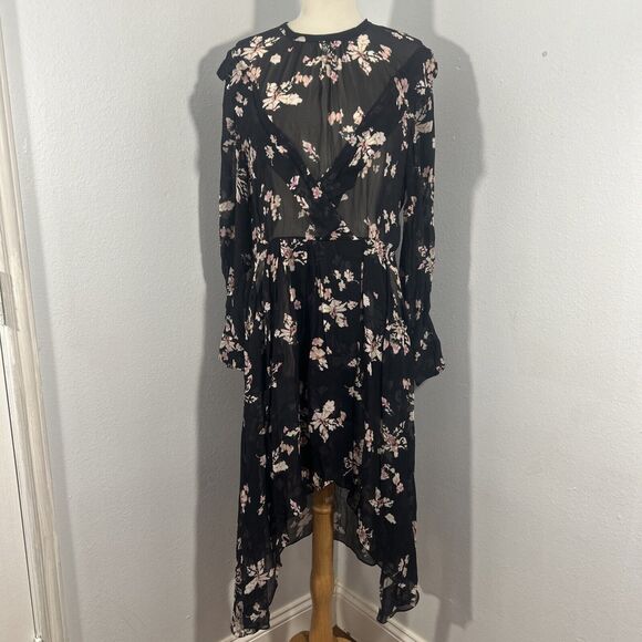 IRO Paris Dress Womens 6 Floral Ruffle High Low Chiffon Cottagecore Y2K